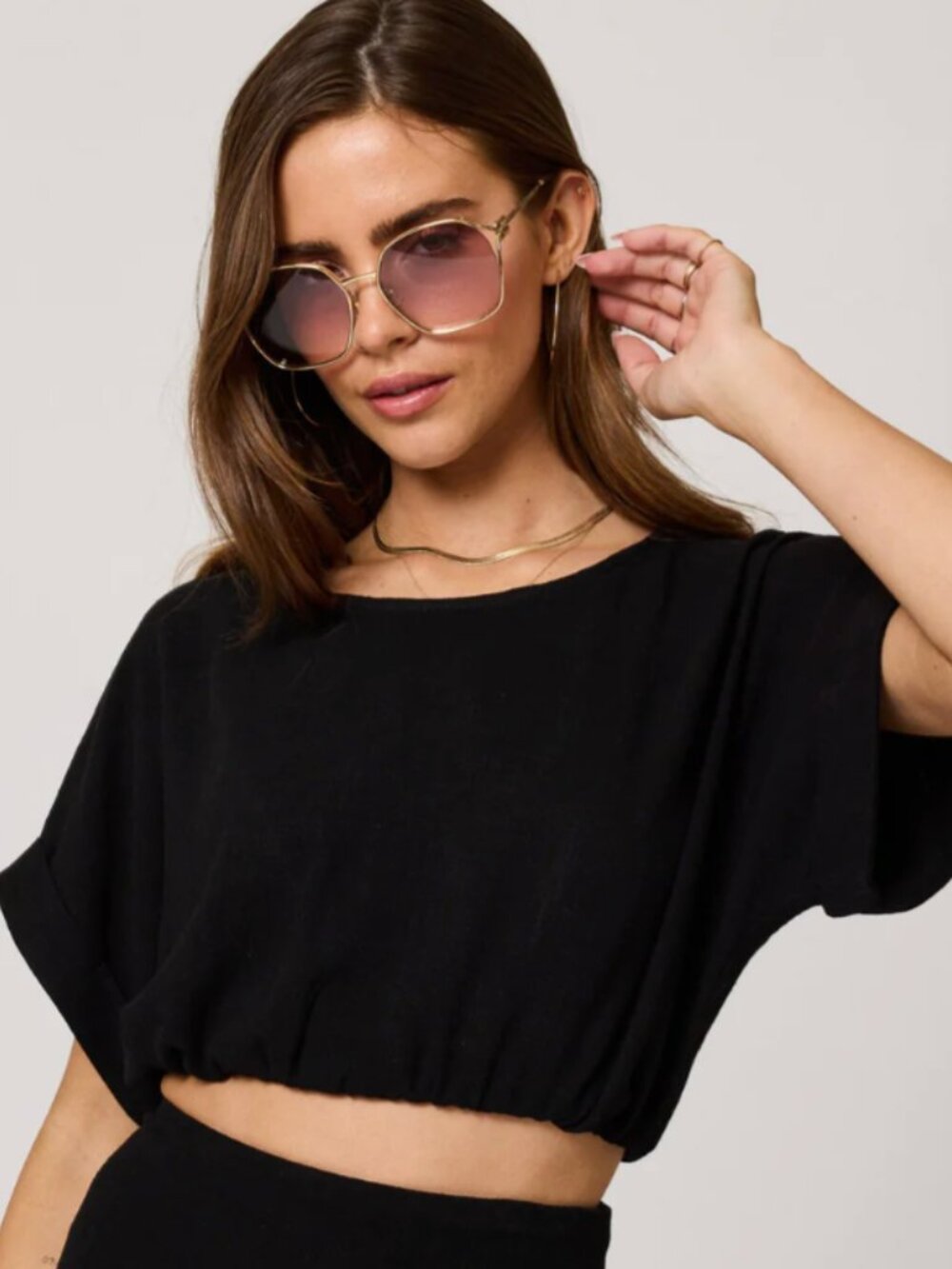 Stillwater Linen Blend Crop Top The Pacific Crop Tee - Picture 3 of 7